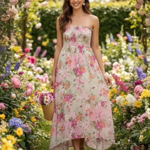 Dresses & Skirts - Hollister Floral Strapless Maxi Dress